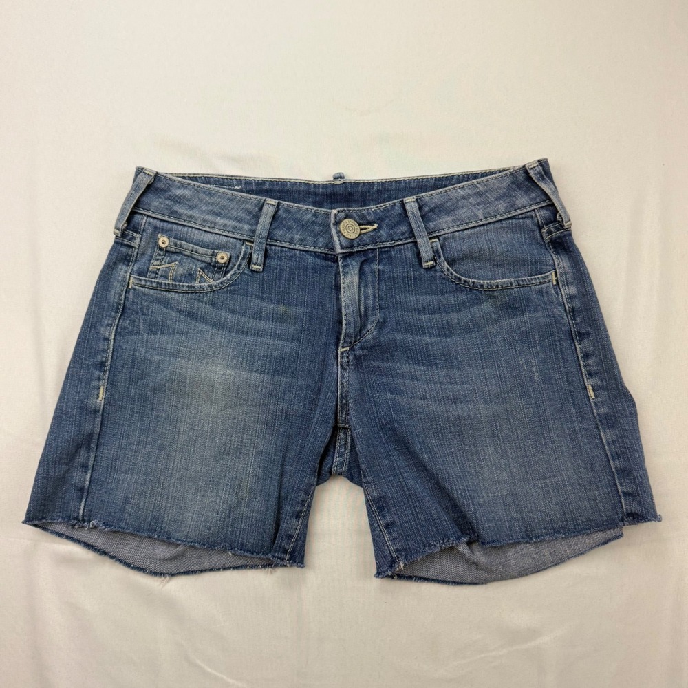 True Religion Cassie Shorts Women 26 Blue Denim Cutoff Low Rise‎ W52A325GD7